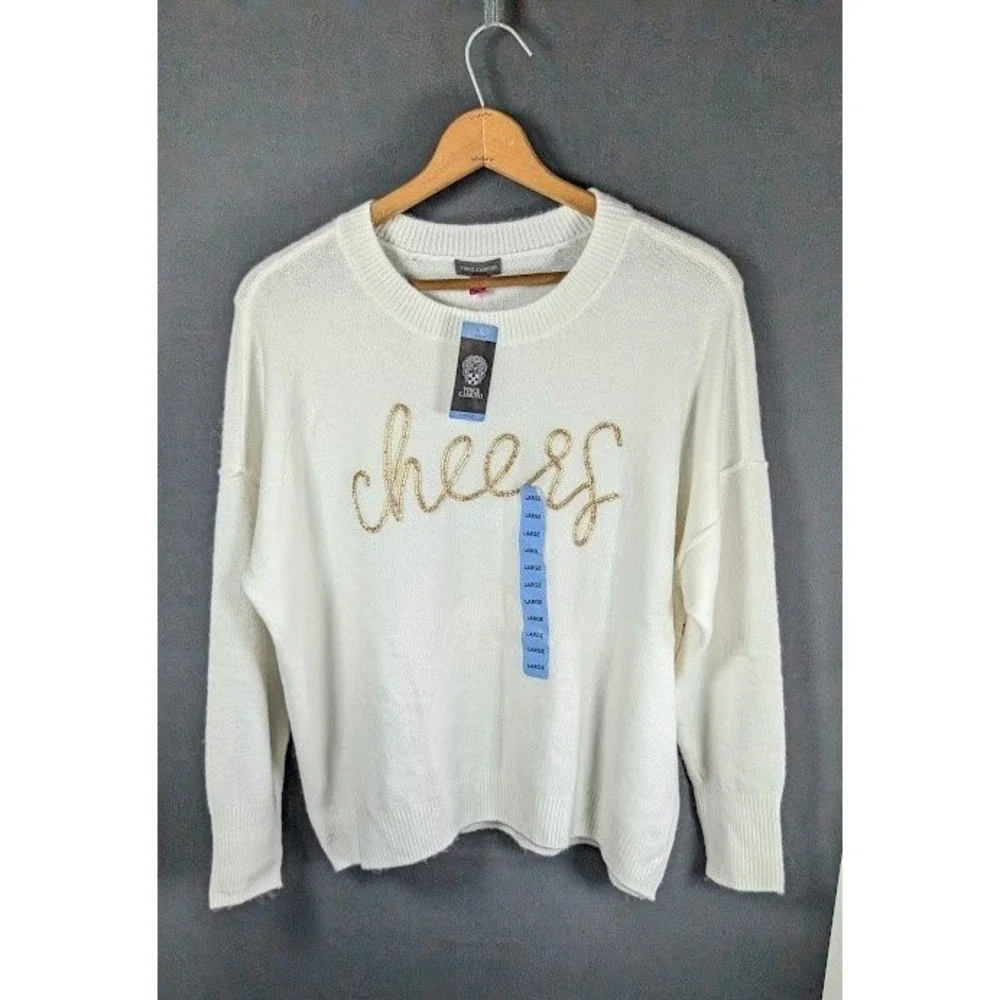 Vince Camuto Sweater Womens Size Large Cheers Holiday Beaded New Year's Soft NEW